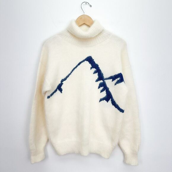 Jane Smith Aspen Women’s Wool Navy Blue Sparkle Mountain Novelty Turtleneck Swea - Picture 1 of 14